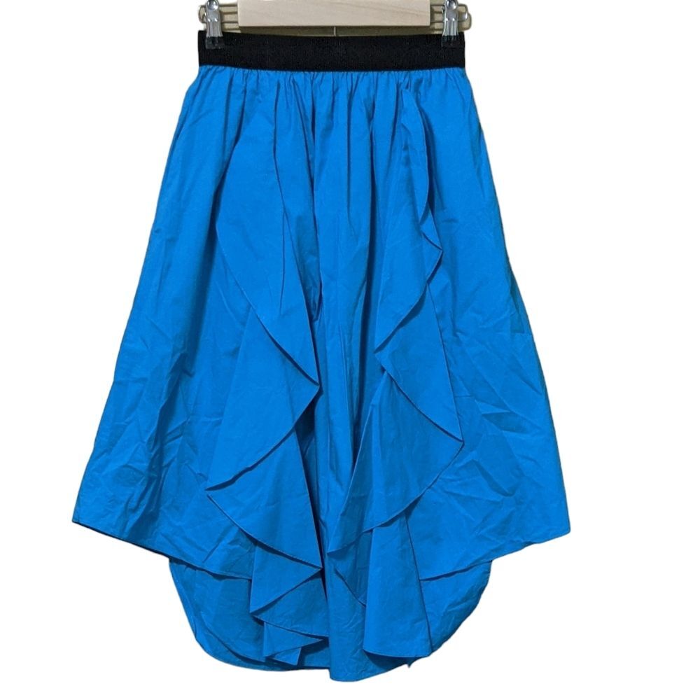 Roman ruffle elastic waist pull on cotton asymmetrical midi skirt turquoise 40